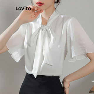Lovito Blusa elegante lisa com renda para mulheres LNL89140 em Oferta na Shopee