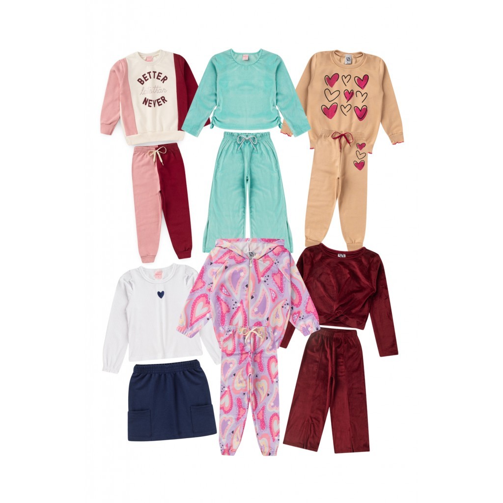 Kit Sortido 12 Peças de Roupas Infantis Feminino Inverno - 6 Casacos + 6 Calças em Oferta na Shopee