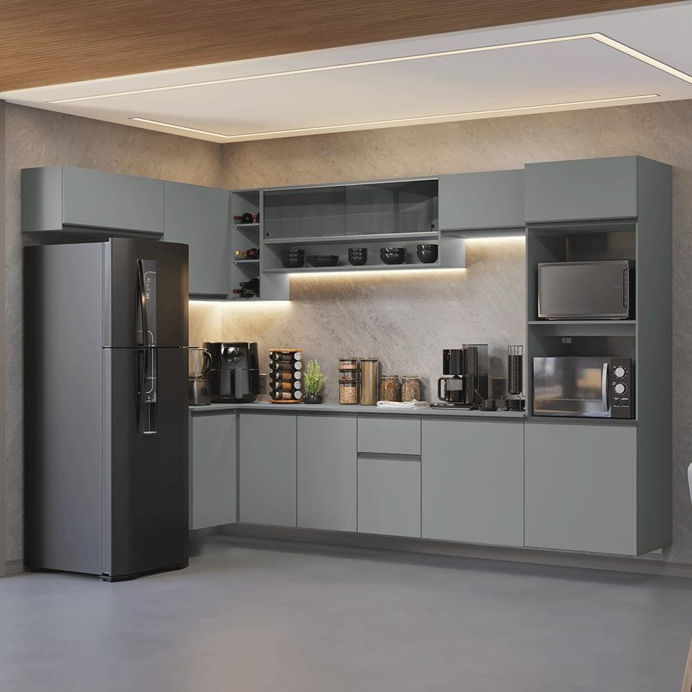Armário de Cozinha Compacta de Canto Suspenso 465cm Cinza Nice Madesa 03 - Home & Living