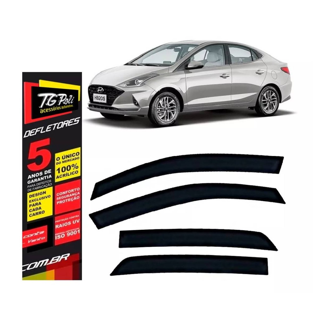 Calha de Chuva Hyundai HB20s Sedan 2020 a 2026 TG Poli Defletor 4 portas Protetor Janelas Fumê em Oferta na Shopee