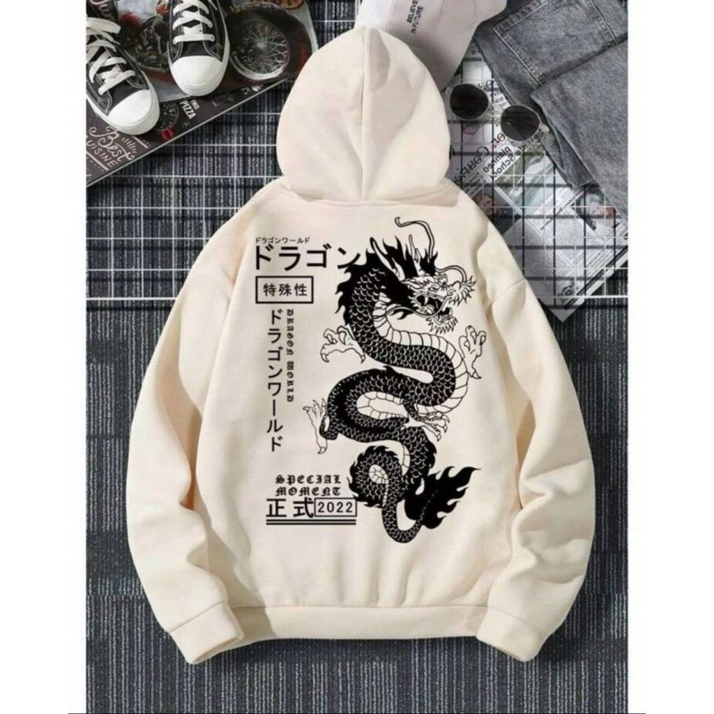 Moletom Canguru Dragão Chinês (COSTAS) Com Capuz E Bolso Casaco Feminino Masculino Flanelado Unissex Inverno Algodão