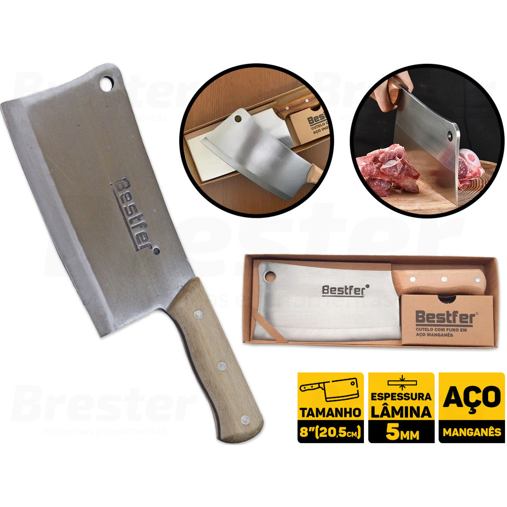 Cutelo Tipo Artesanal Profissional Aço Manganês 5,5 Mm Full Tang 8" Bestfer BFH1763 em Oferta na Shopee