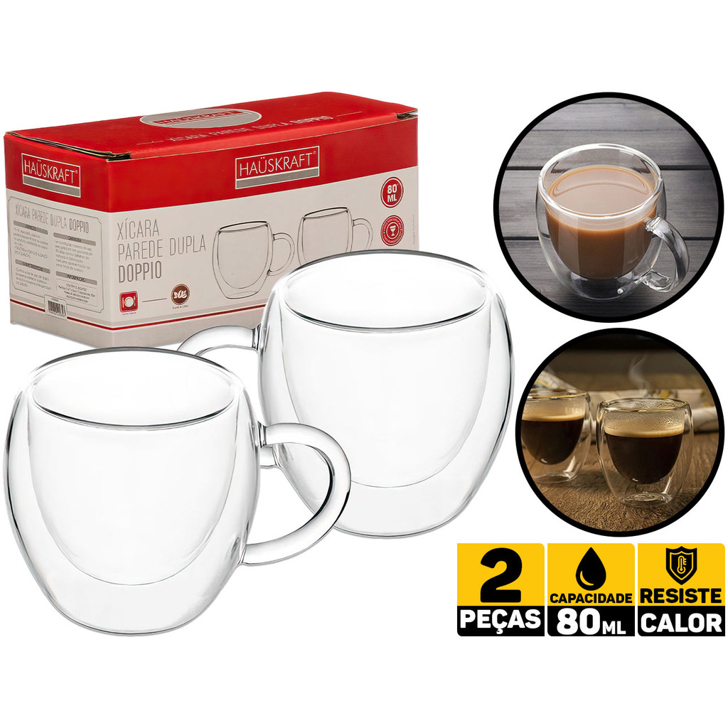 Caneca Parede Dupla Doppio 80ml 2 Peças Haüskraft CANC086