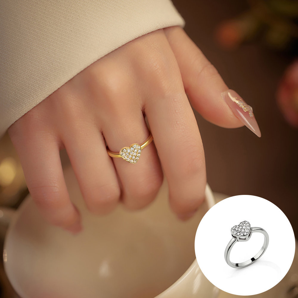 Anel coração zirconia luxo ouro prata diamantes diamantes amor anel em Oferta na Shopee