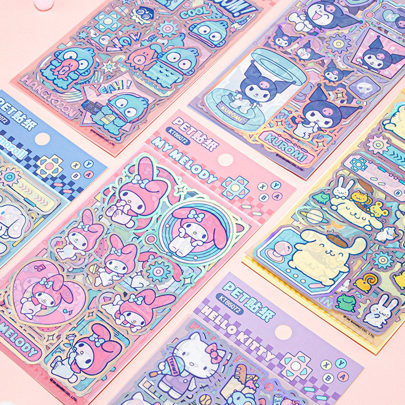 4 Pacote/Lote Sanrio Mymelody Kuromi Cinnamoroll HangYodon Pompompurin PET Adesivos Fofos DIY Diário Decorativo Papelari em Oferta na Shopee
