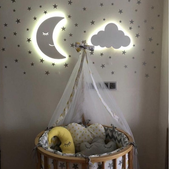 Kit Luminárias Lua e Nuvem com Led Celestial Luminosa Decoração para Quarto Infantil