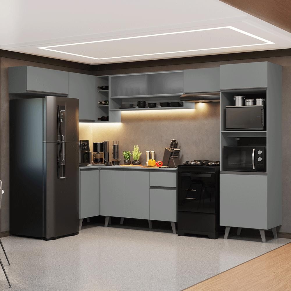 Armário de Cozinha Completa de Canto 465cm Cinza Nice Madesa 08