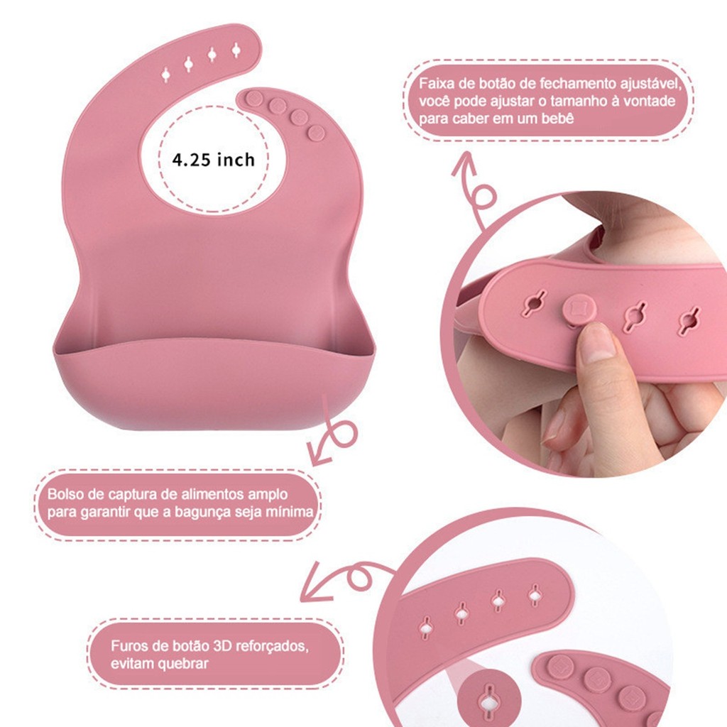 Kit Alimentação Bebê Silicone Prato Copo Talher Babador Pote