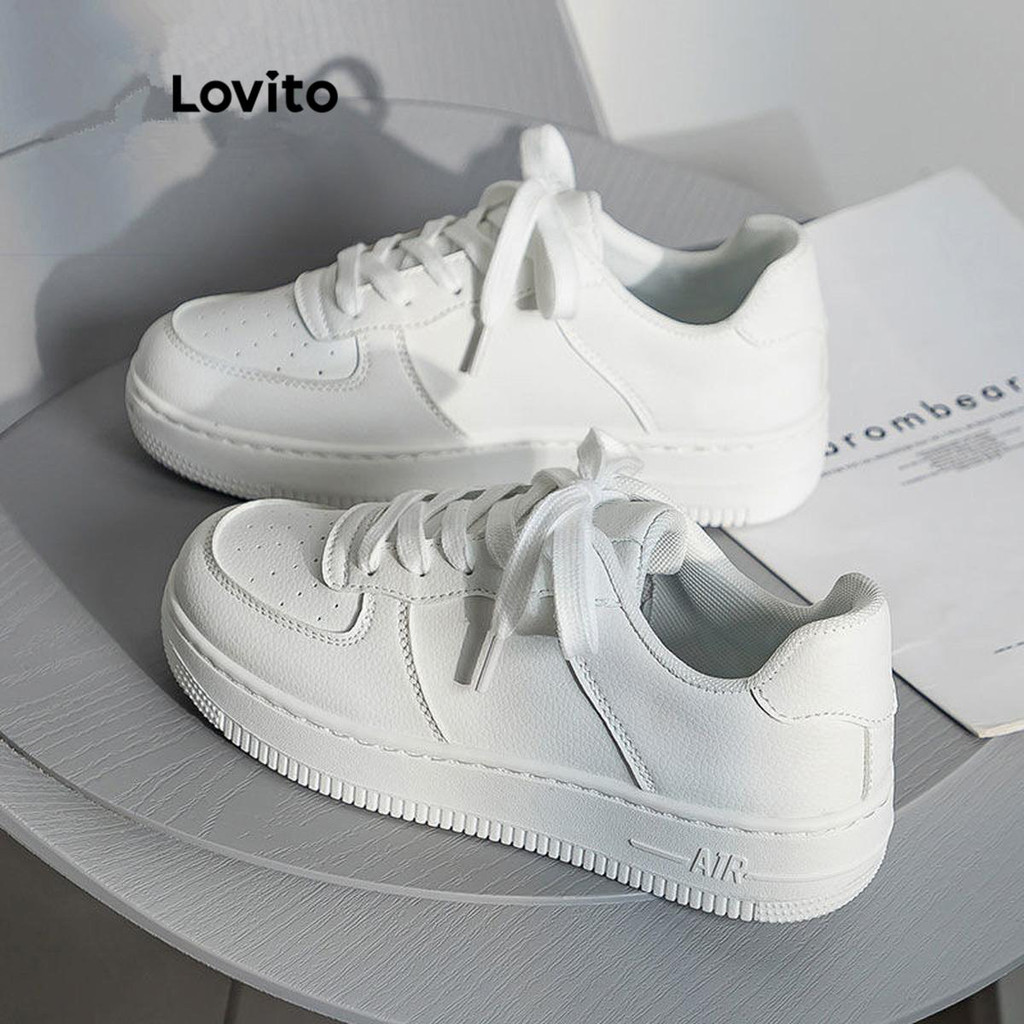 Lovito Sapatos esportivos lisos com cadarço para pai tênis de sola grossa para mulheres LFA32425 - Women Shoes