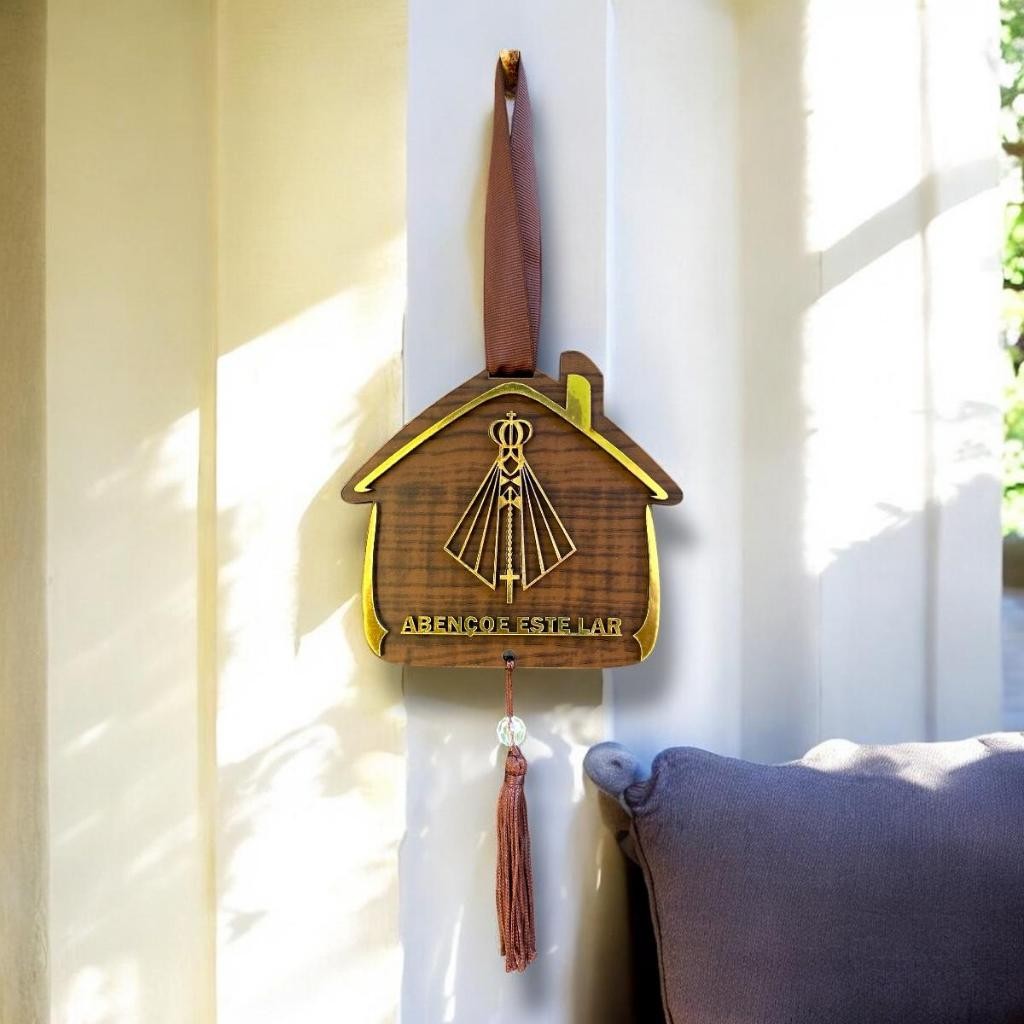 Pêndulo Decorativo Casinha MDF Para Proteção Porta e Parede Nossa Senhora Aparecida