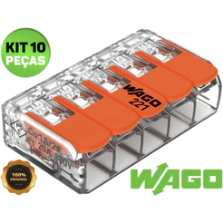 Kit 3, 5, 10 Conector Elétrico 221-615 Emenda Wago 5 Vias 41A Original 6mm² Fio Chuveiro Tomada
