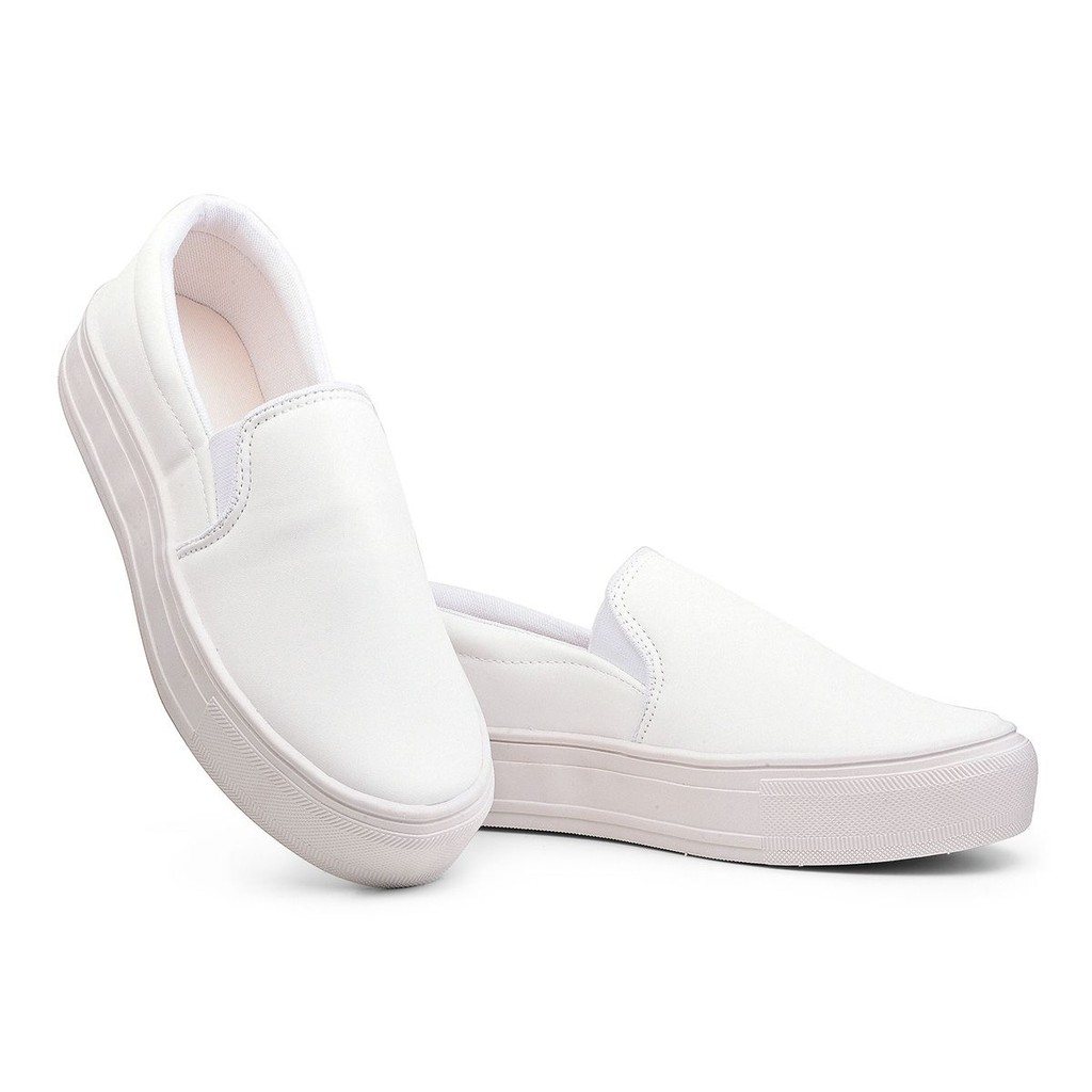 Tênis Feminino Slip On Calce Fácil Branco Enfermagem Médicos Confortável Antiderrapante Impermeável