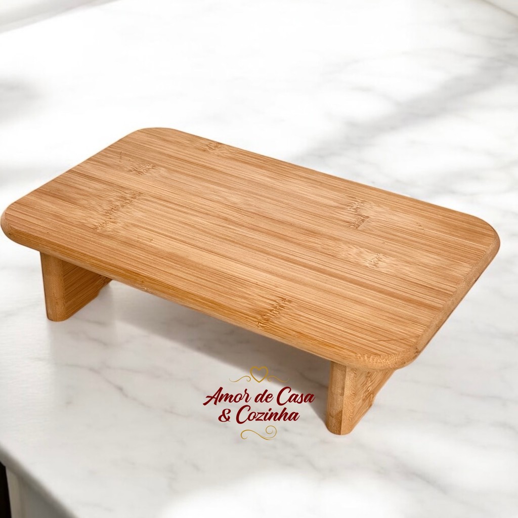 BANDEJA APOIO COM PEZINHO DE BAMBU 35X22CM em Oferta na Shopee
