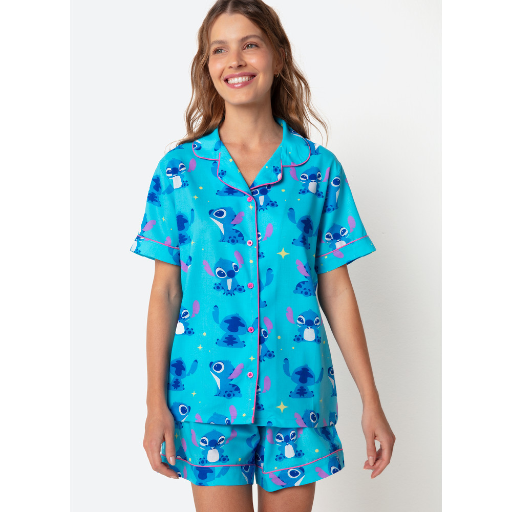 Pijama Manga Curta Viscose Feminino Stitch - Puket - Women Clothes