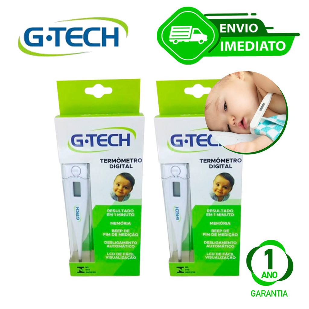 Kit 2un Termômetro Clínico Digital Branco G-Tech Th1027 Envio Imediato teste de temperatura febre adulto e infantil