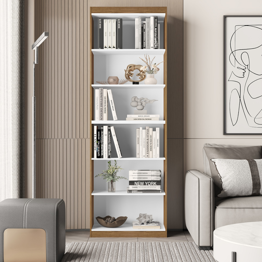 Estante Organizador Livreiro Prateleira Para Sala Quarto Escritório Gold 2 Módulos - Nature/Branco