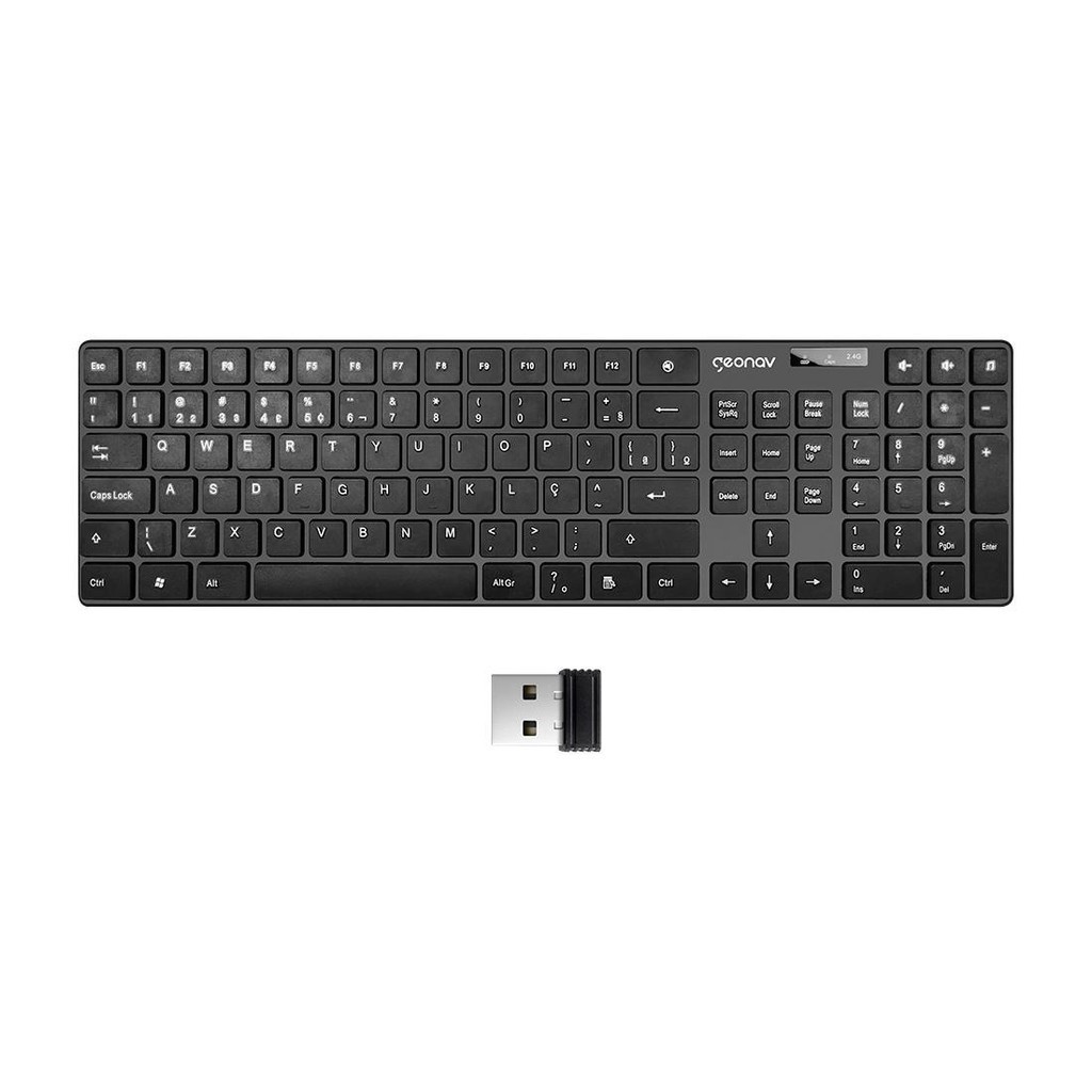 Teclado Sem Fio  Abnt2 Preto Com Cinza Geonav - Computers & Accessories