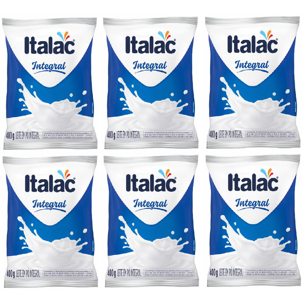 KIT 6 LEITE PO ITALAC INTEGRAL 400GR SACHE