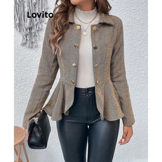 Lovito Blazer Feminino Casual Com Botões Frontais E Babados LNL48199