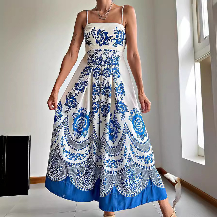 Venda quente novo estilo estilingue estilo étnico vestido estampado simétrico (28467)