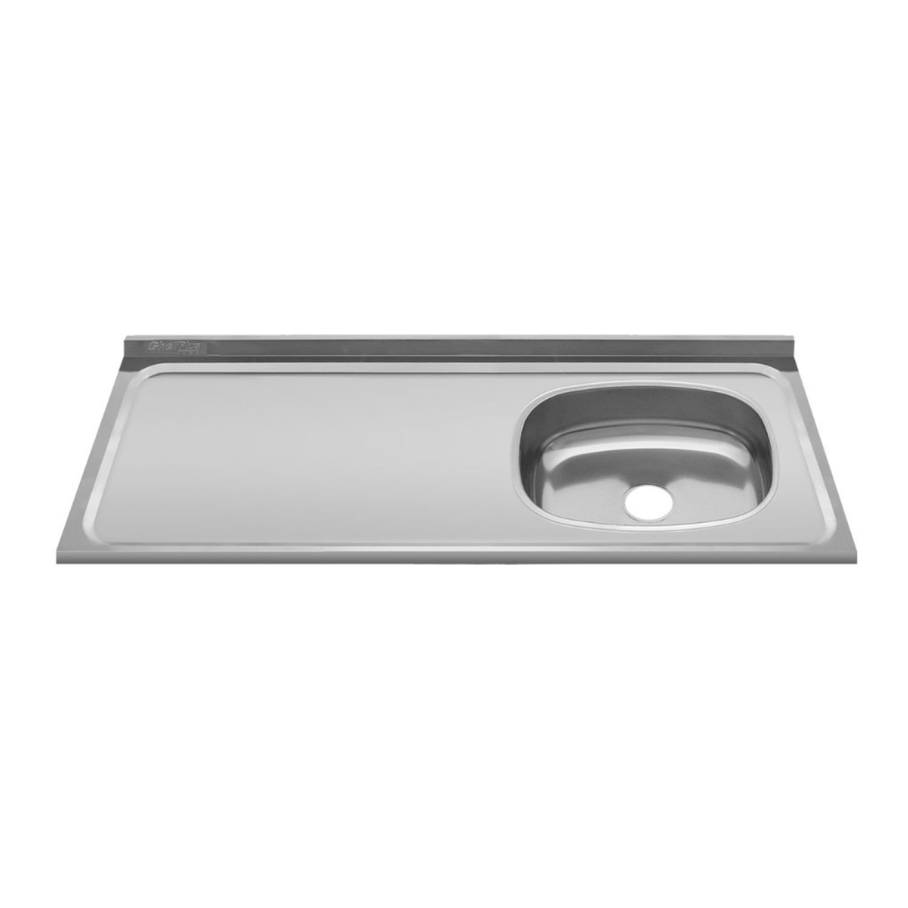 Pia de Cozinha em Aço Inox de 120cmx53cm Deslocada para Direita Concretada Lisa sem Válvula Bali Para direita