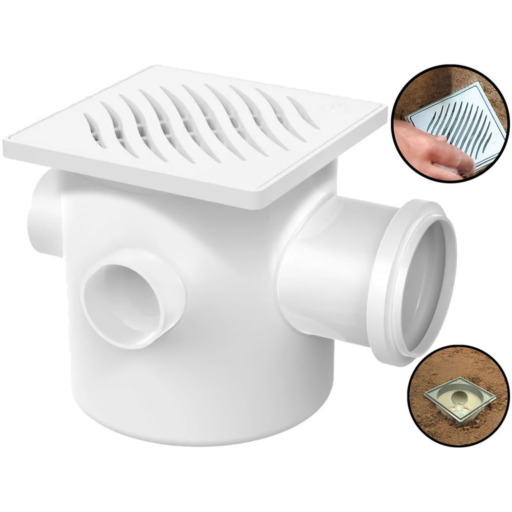Caixa Sifonada Quadrada Com Ralo Simples Para Tubulação Três Entradas 100x100x50mm em Oferta na Shopee