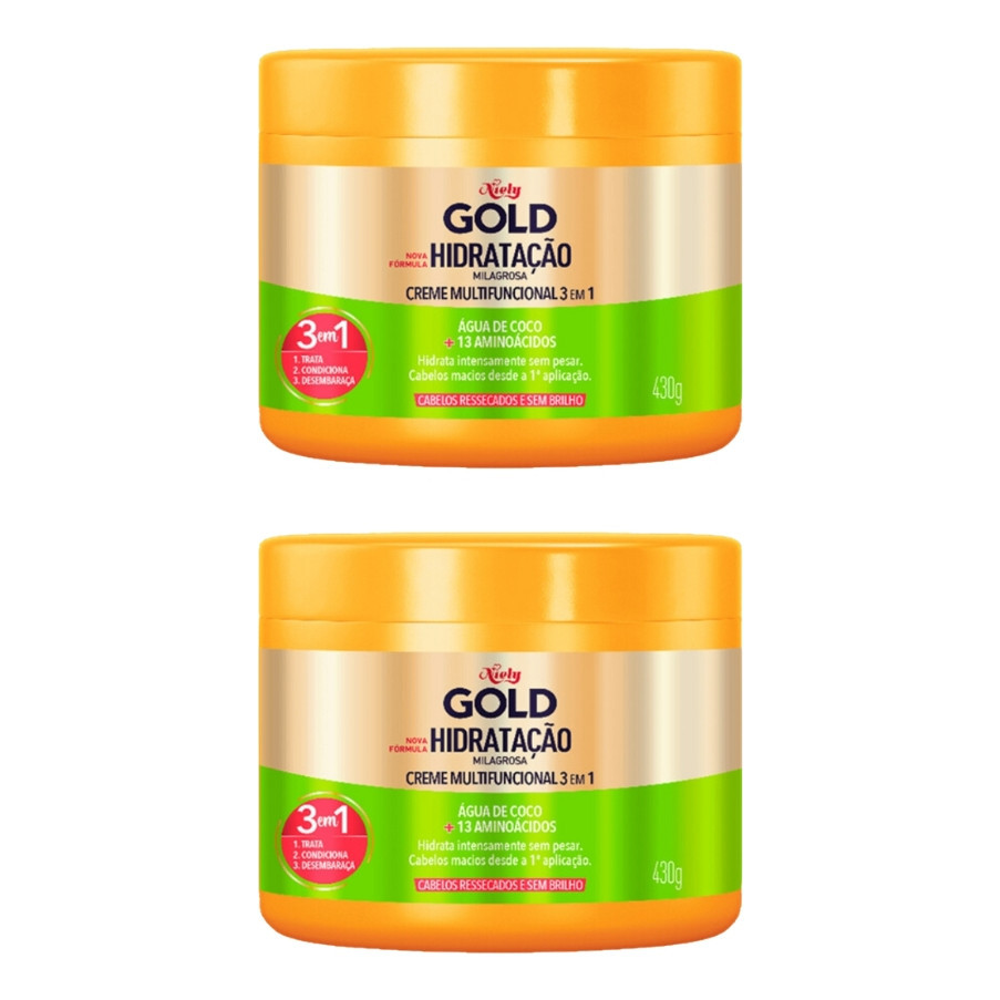 Creme De Tratamento Niely Gold 430g Agua Coco - Kit C/ 2un