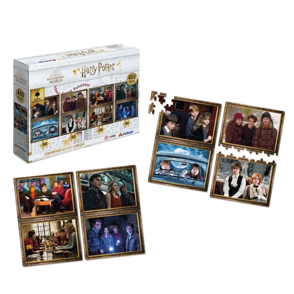 Brinquedo Quebra-Cabeça Puzzle Harry Potter 4X100 Peças - Wizarding World - 400 Peças XALINGO 67976 em Oferta na Shopee