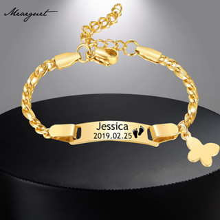 Pulseira Personalizada De Nome De Bebê Meaeguet Para Crianças , 14K De Encanto Com Borboleta Dourada em Oferta na Shopee