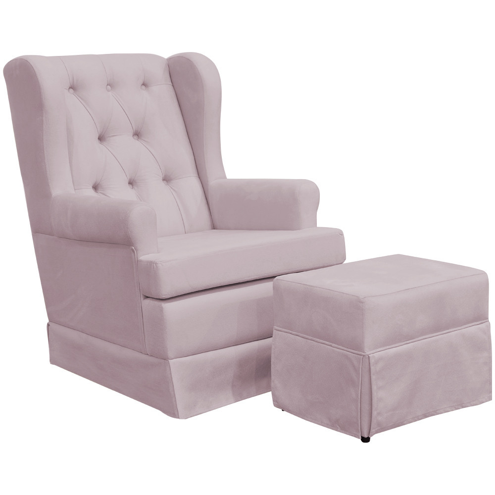 Poltrona de Amamentação com Balanço e Puff Helena P02 Capitonê Suede Rosê - Lyam Decor em Oferta na Shopee