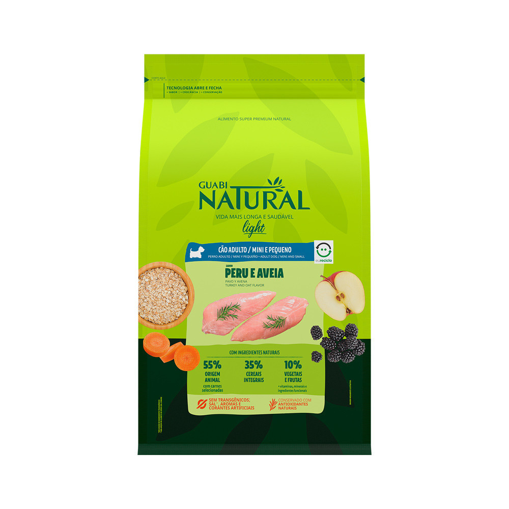 Ração Guabi Natural Light Cães Adultos Porte Mini e Pequeno sabor Peru e Aveia 10,1kg