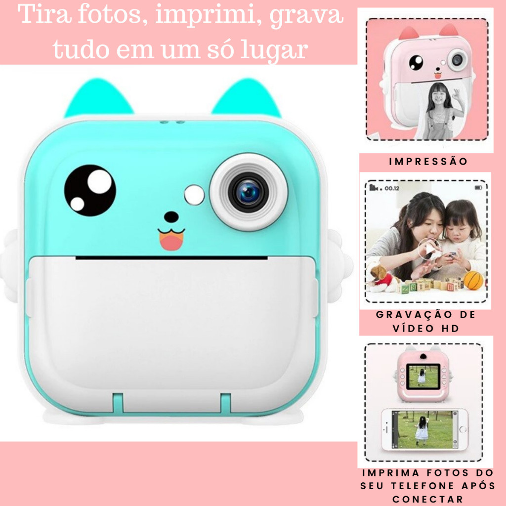 Câmera Instantânea Infantil Filmadora Digital HD Impressão