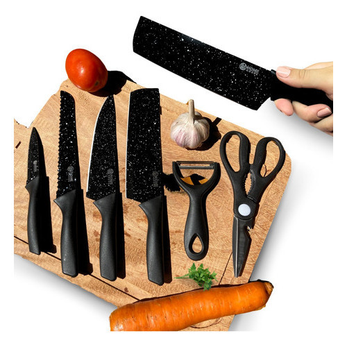 Jogo De Facas Faqueiro Inox Faca Preta 6 Peças Profissional Luxo Conjunto facas Cutelo Kit...