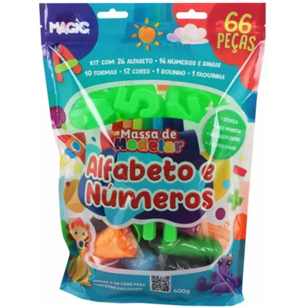 MASSA DE MODELAR   ALFABETO E NUMEROS 66 PECAS - Mom & Baby