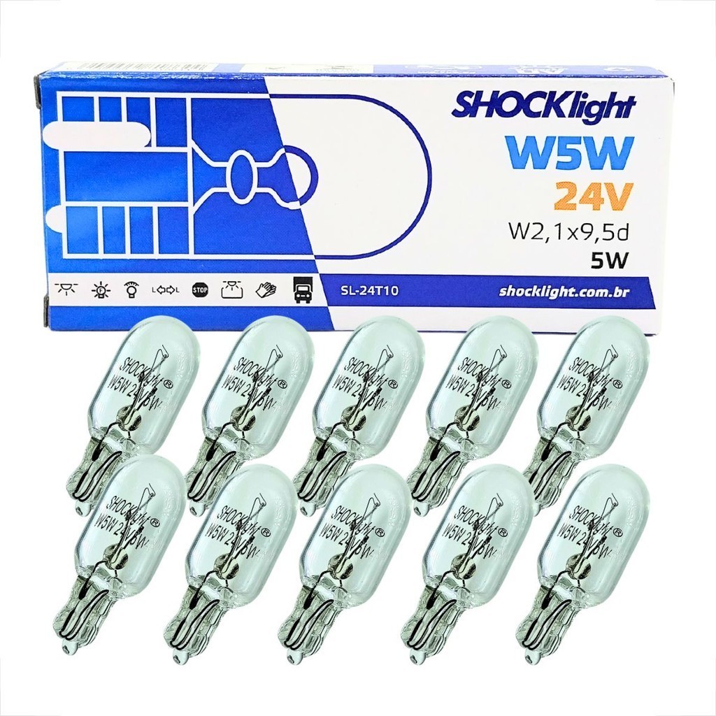 10 Lâmpadas Pingão T10 24v W2,1 X 9,5d Halogena 24 Volts Pingo 24v Caminhão Onibus Lanterna