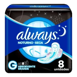 ALWAYS ABSORVENTE NOTURNO COBERTURA SECA G COM ABAS DE 8 UNIDADES