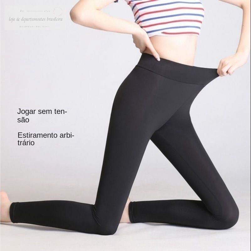 Meia calça sem costura para uso ao ar livre Meia Calça Legging Flanelada Térmica Cintura Alta Adulto Tamanho   Sem pe