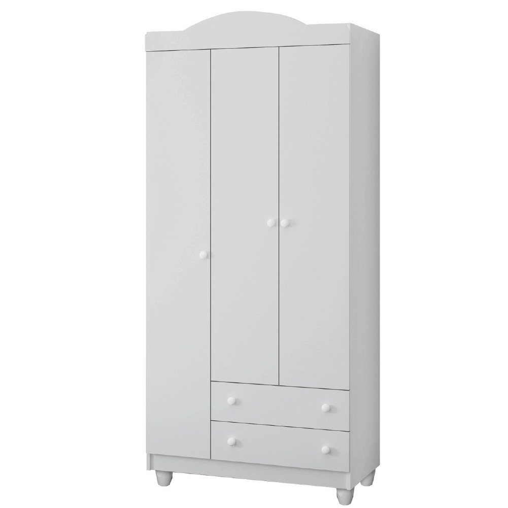 Guarda Roupas Infantil Para Quarto Bebê 3 Portas 2 Gavetas Lara Branco J&A - Home & Living
