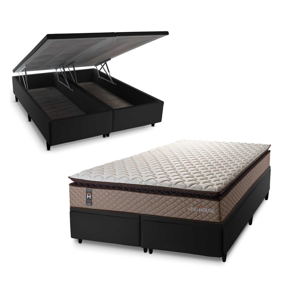 Conjunto Box Baú Atlanta Bege 193x203x69 Espuma D45 em Oferta na Shopee