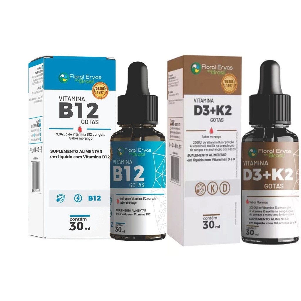 Vitamina B12 30 ml Metilcobalamina  + Vitamina D3 + K2  30 ml  Gotas  1 frasco de cada