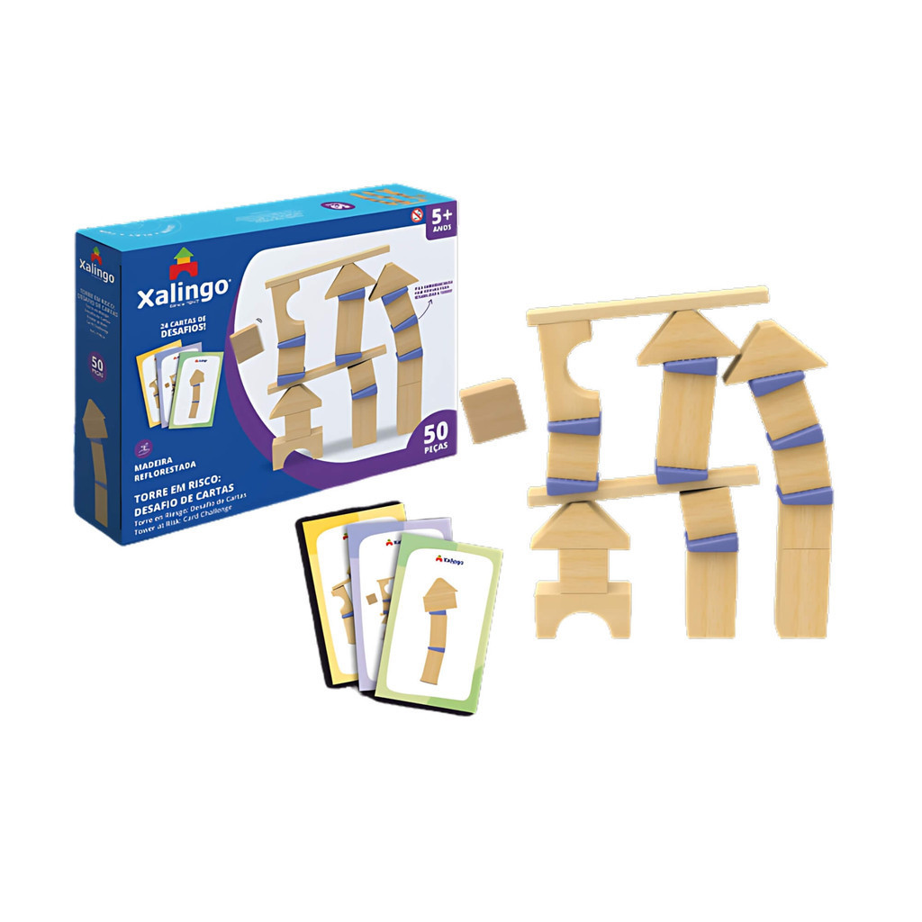 Jogo Infantil Torre em Risco Desafio das Cartas 50 Peças Xalingo - 67809 em Oferta na Shopee