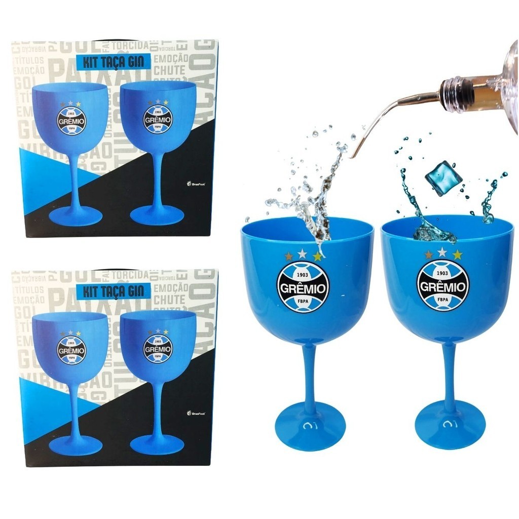 Kit 4 Taças Copo Gin Drinks Coquetéis Bebidas 580ml Festa Time Grêmio Azul Oficial