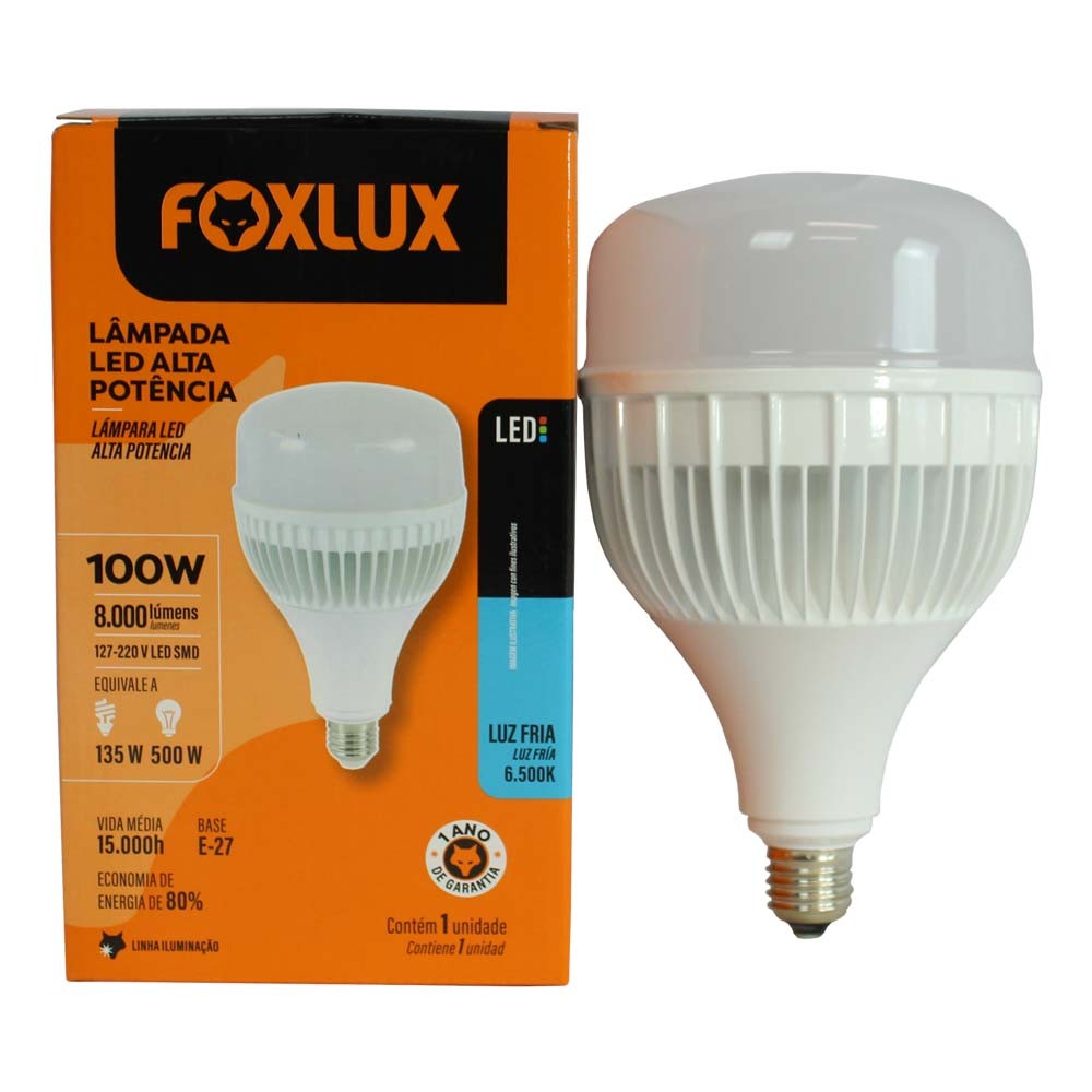 Lâmpada Led Alta Potencia 100W 6500K E-27 Bivolt Foxlux - Home & Living