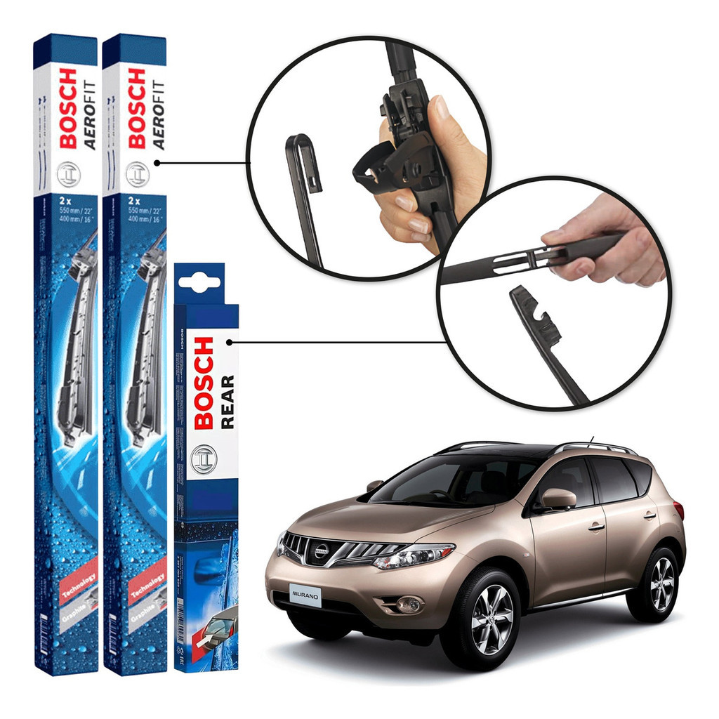 Kit 3 Palhetas Dianteiras Aerofit + Traseira REAR Original Bosch Nissan Murano 2007 A 2009