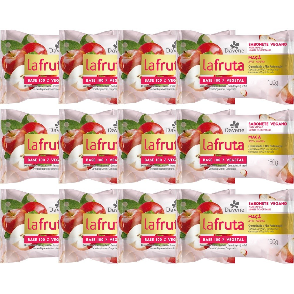 12UN Sabonete La Fruta Maçã Barra Vegetal 150g Davene
