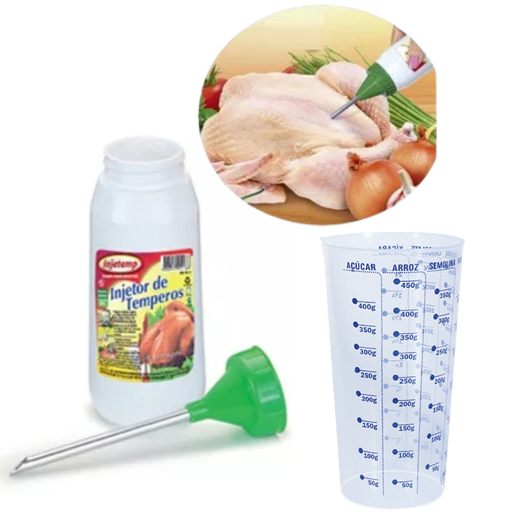 Kit Injetor Temperos Recheios 350 ml + Copo Medidor 500 ml Precisão Cozinha