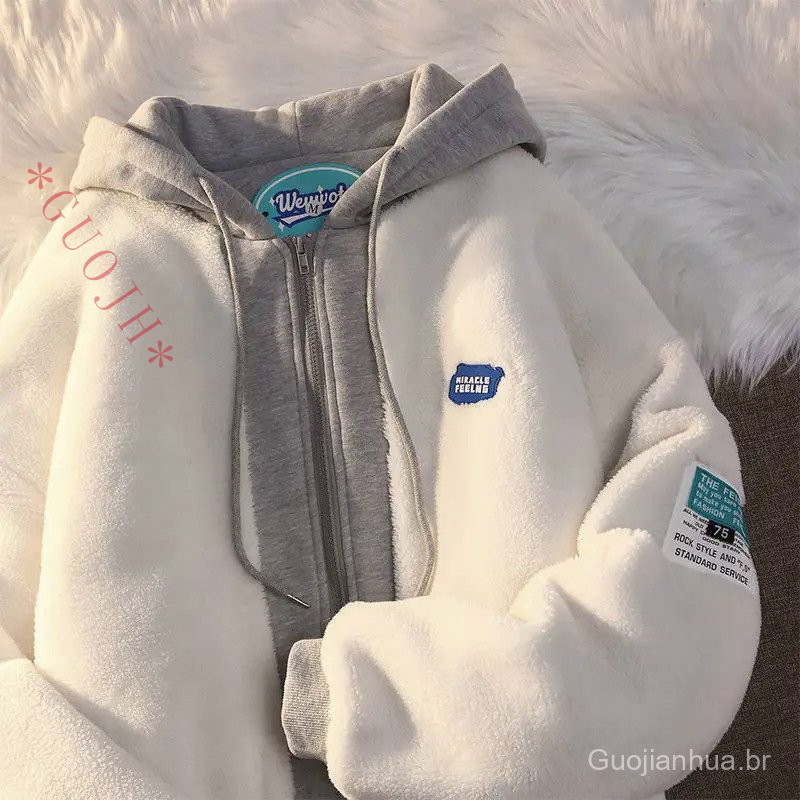 Inverno Cordeiro Lã Com Capuz Camisola Mulheres Casual Grosso Quente Solto Jaquetas Acolchoadas Casaco 2024 Hip-hop Retr