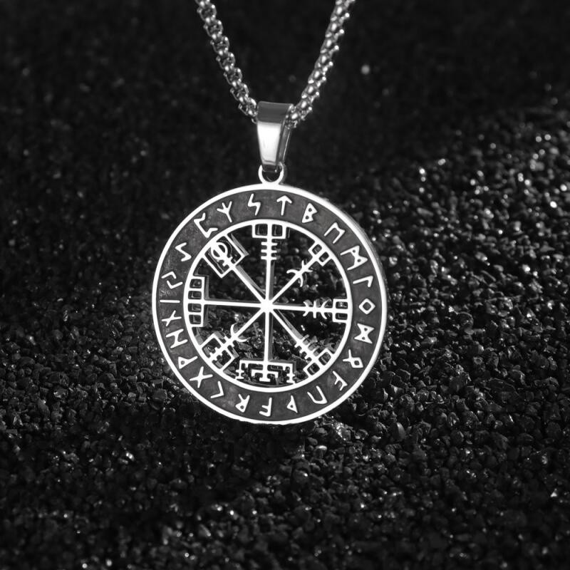 Vintage Viking Moda Hip Hop Punk Bússola Runa Pingente Colar Masculino Acessórios De Jóias