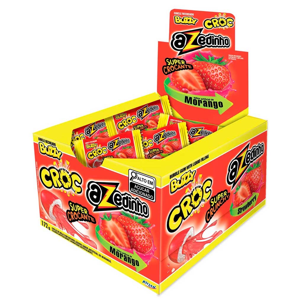Chiclete Buzzy Crocante Croc Morango Azedinho c/40 - Riclan em Oferta na Shopee