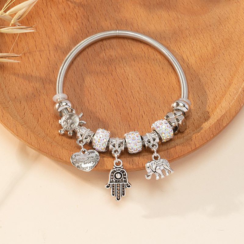 Pulseira de Aço Inoxidável com Diamante - Miçangas DIY Estilo Moderno — imagem 2 de 2